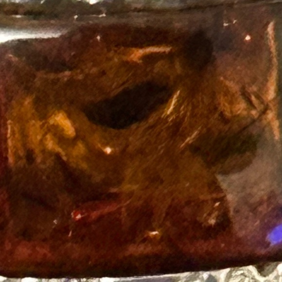 925 Sterling Silver Baltic Amber ring rectangular stone w/textured border & band - Picture 11 of 15